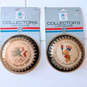 VTG NOS Lot of 2 1984 Los Angeles Olympics 3D Car Badge Magnet Rings Sam Eagle